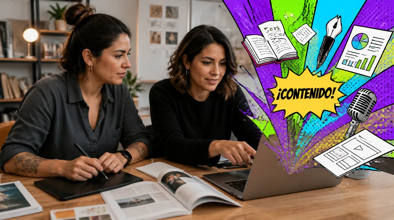 Writer and graphic designer creating the content of an online course in Toluca