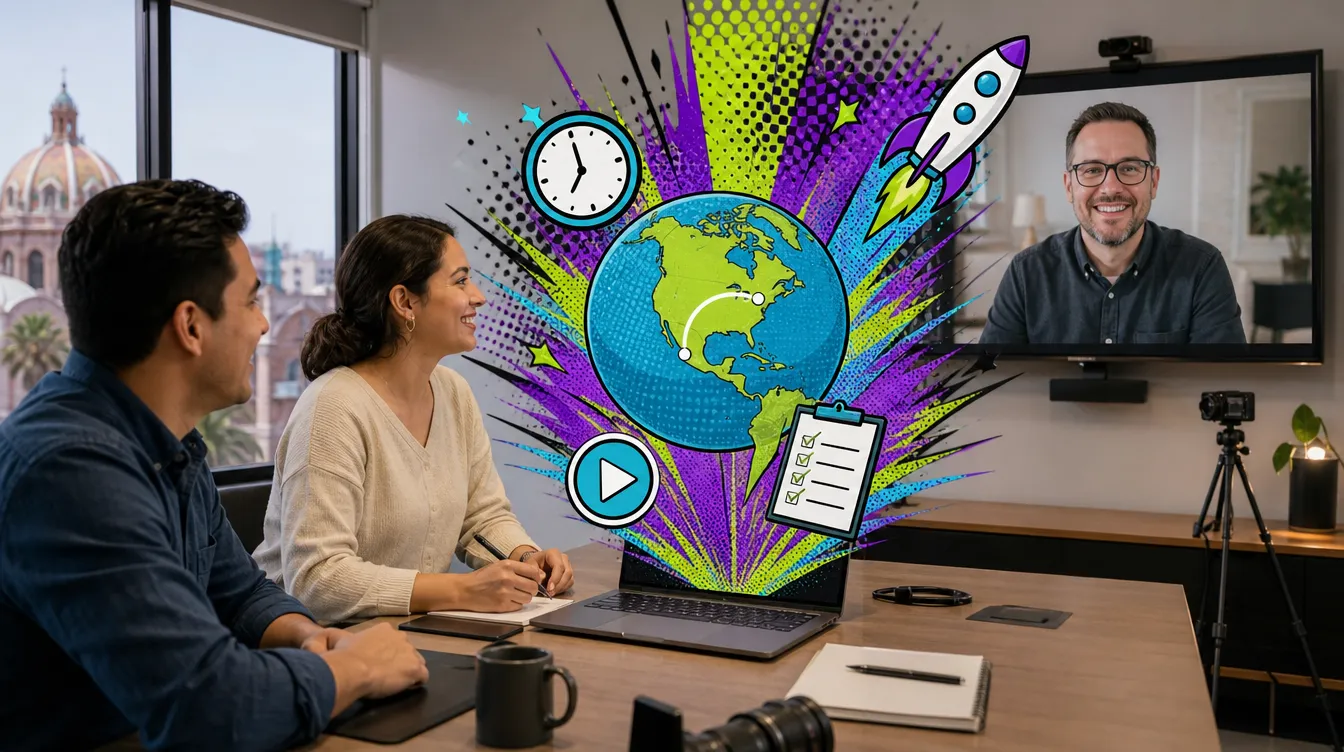 Bilingual eLearning production team in Mexico on a video call with a client in the United States