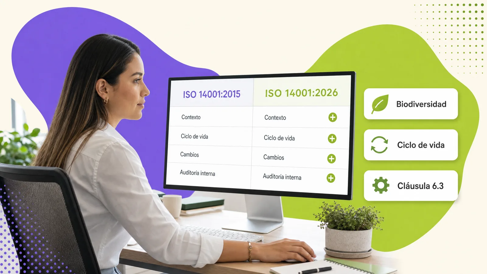 Environmental engineer comparing ISO 14001:2015 requirements with the ISO 14001:2026 changes on screen