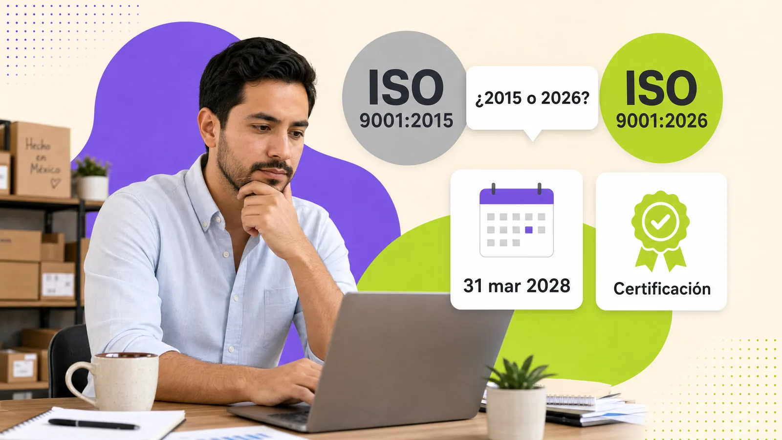Emprendedor decidiendo entre certificarse en ISO 9001:2015 o directamente en ISO 9001:2026
