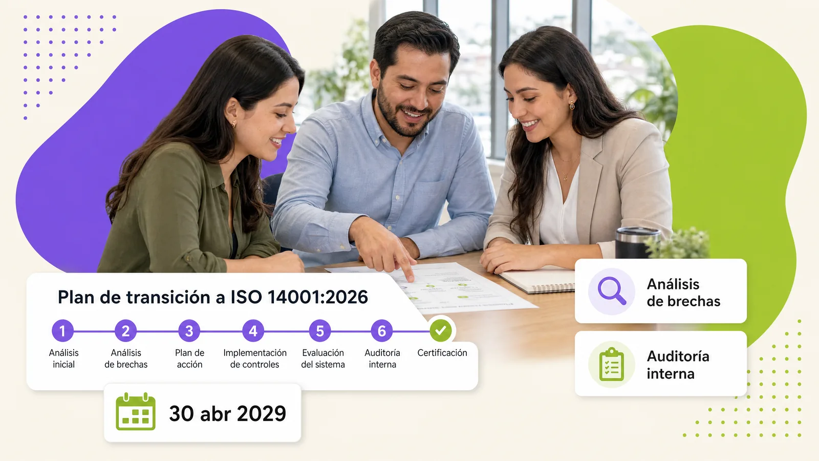 Team reviewing the phases of an ISO 14001:2026 implementation plan