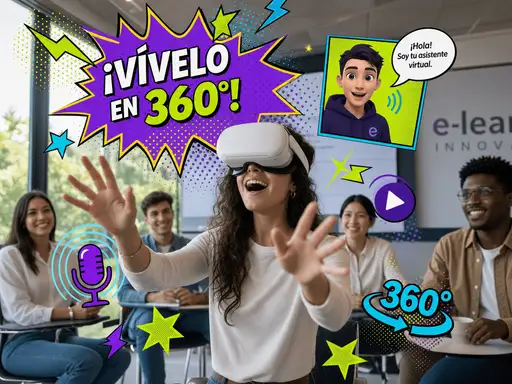 Participante con visor de realidad virtual viviendo un recorrido inmersivo 360 de capacitación
