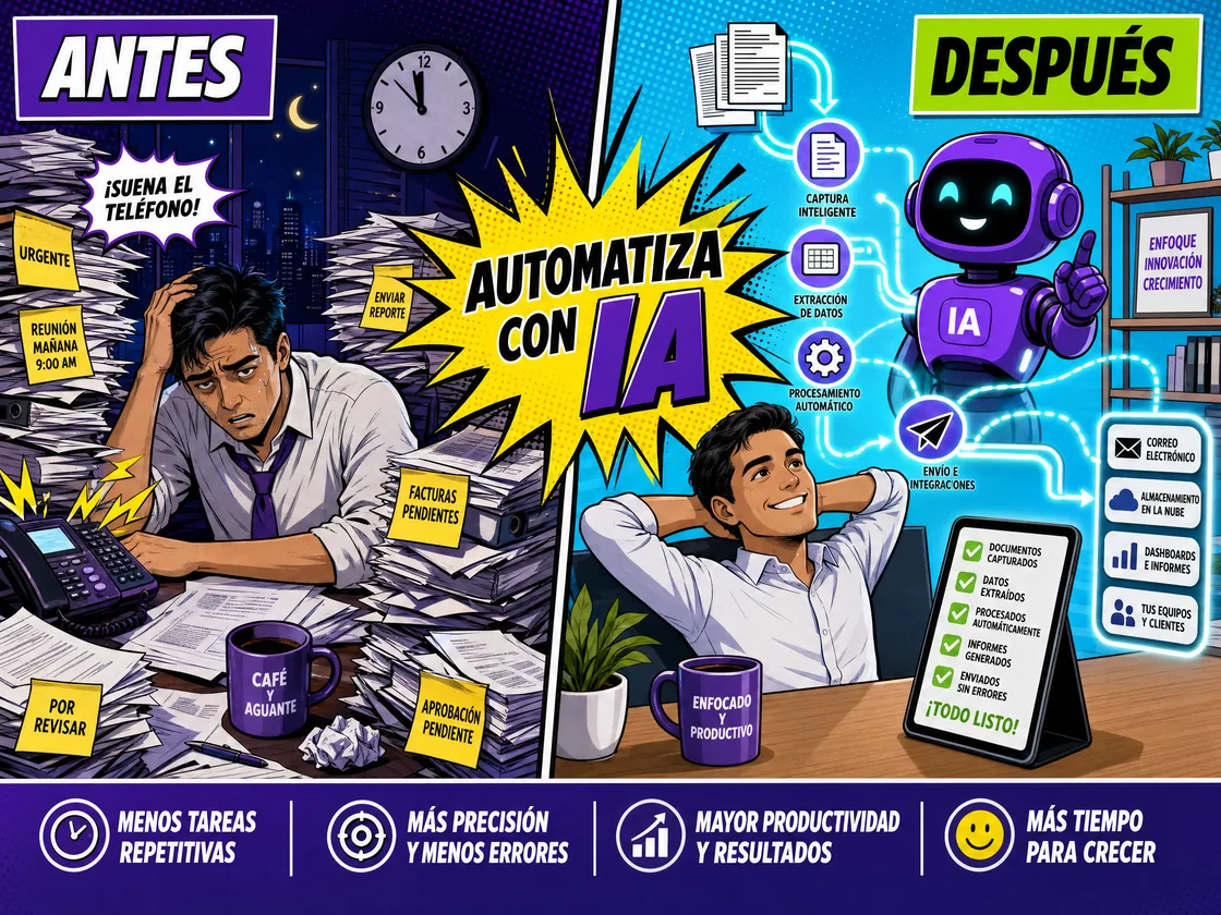 Before and after automating with AI: from piles of paper and phone calls to an automatic workflow with documents captured, processed and sent
