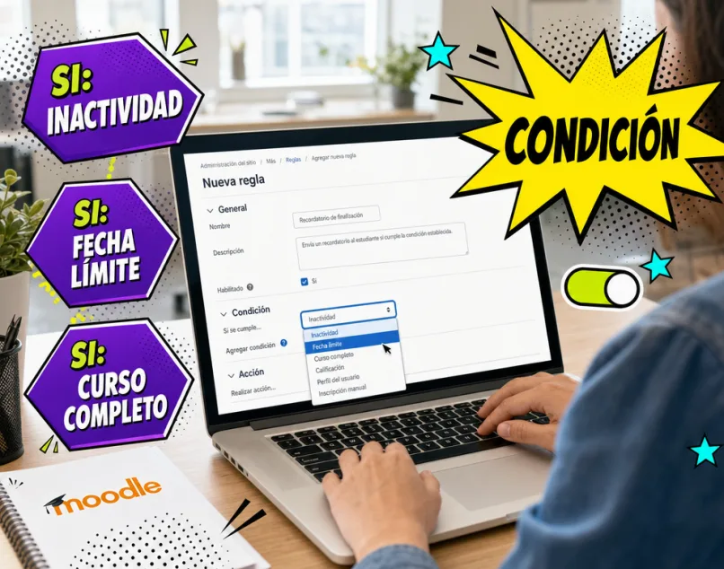 Configurando la condición de una regla de automatización en Moodle