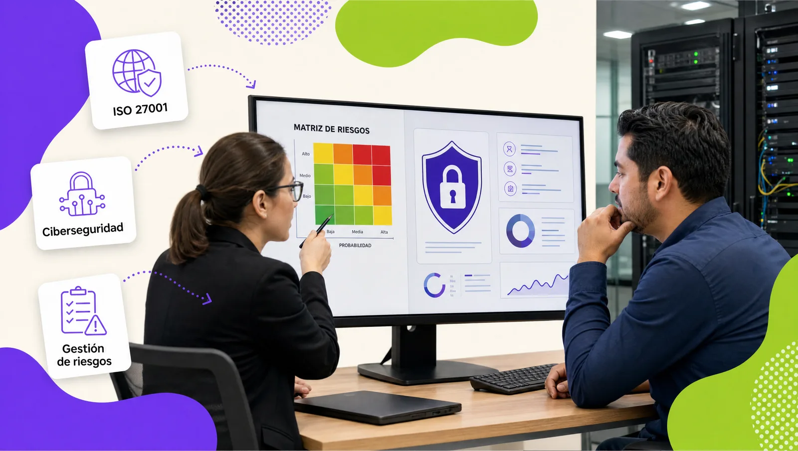 IT team and management reviewing the information security risk map in a meeting room
