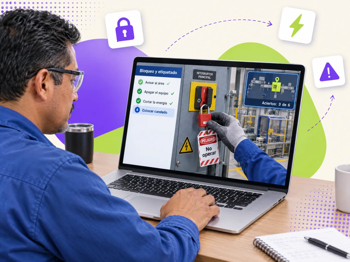 Lockout-tagout simulation on an electrical panel
